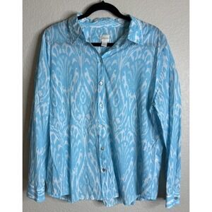 Chicos 3‎ US XL Colorful Geometric Button Front Top Blouse Shirt Beach Preppy
